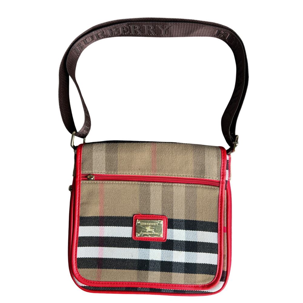 Vintage Burberry Handbag With Red Black And White Striped